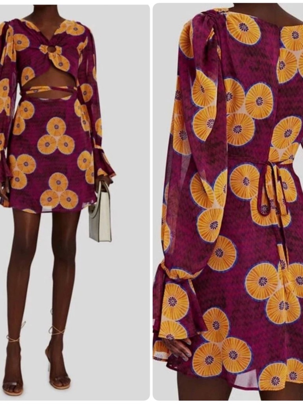 Autumn Adeigbo Amelie Printed Cut-Out Mini A-Line Dress Purple